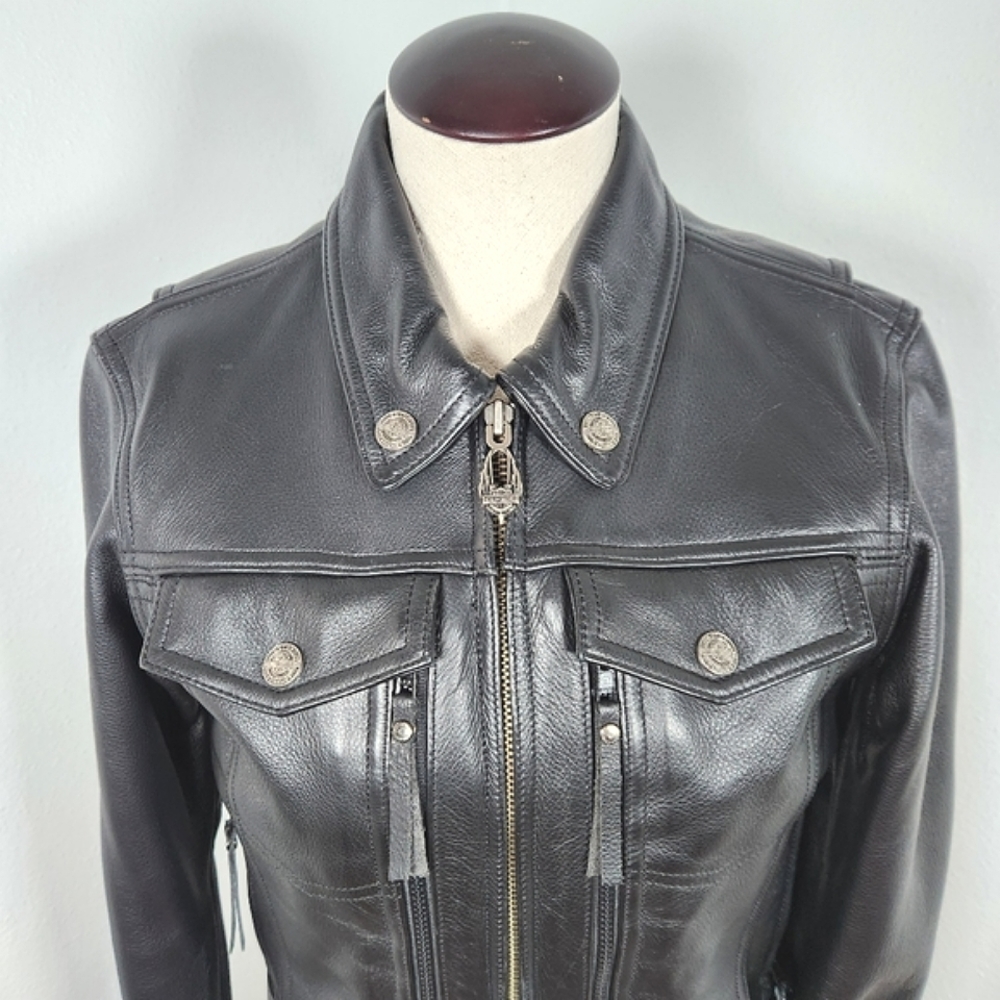 Harley Davidson Women's Black Leather Jacket XS - Picture 6 of 16